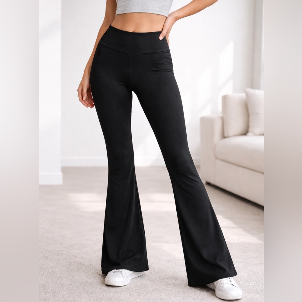 Plush Black Fleece Lined Flare Leggings Yoga Pants Women’s‎ medium High Waist